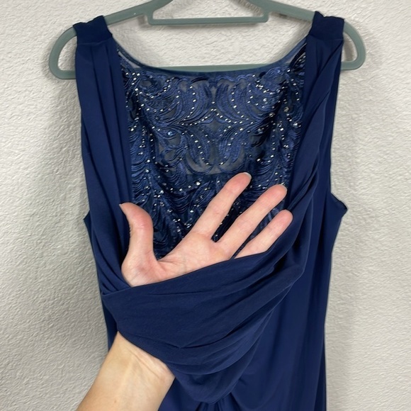 New Adrianna Papell Sleeveless Jersey Gown Embellished Lace Cowl Back Midnight - Picture 8 of 15